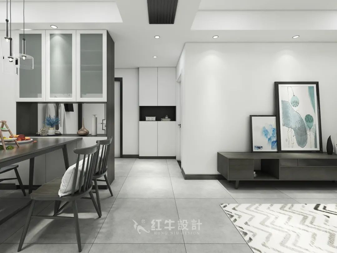 红牛设计--保利金地贝克90㎡现代简约07效果图欣赏_客餐厅过道